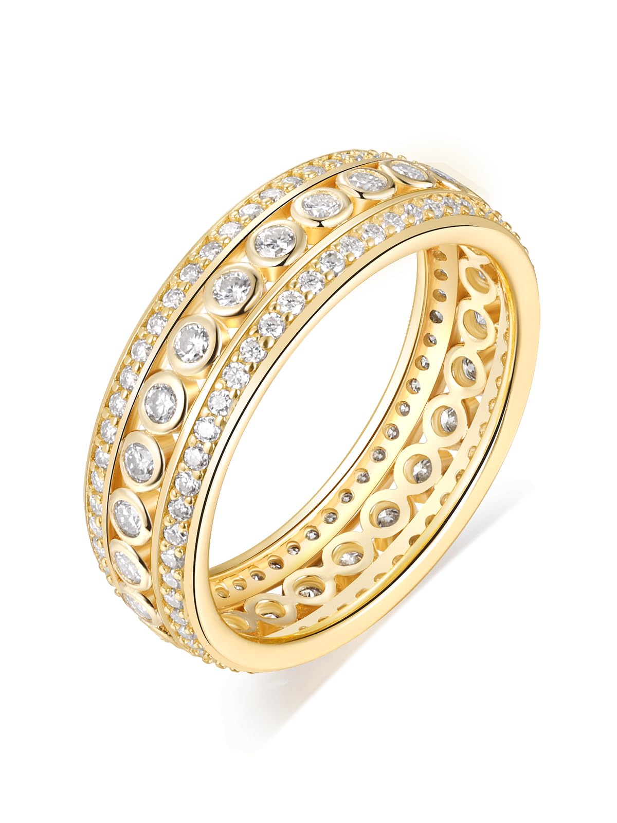 Frbod Women's Moissanite Eternity Rings Chunky 3 Row Diamond Rings Gold Plated Mens Wedding Ring Size 10