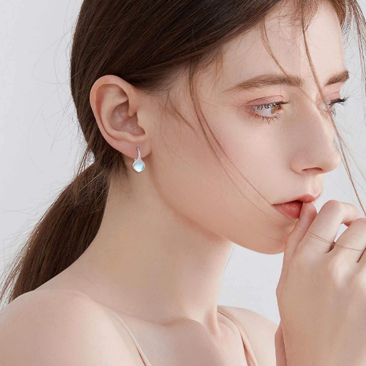 Moonstone Drop Earrings Sterling Silver Moonstone Teardrop Leverback Earrings Cubic Zirconia Dangle Jewelry Christmas Gifts For Women