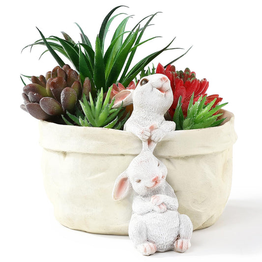 WONDHOME Rabbit Flower Pot Succulent Planter Garden Pots, Easter Decorative Flower Pot,Animal Shaped Cartoon Planter Pots,Art Decorations（with Drainage Hole）