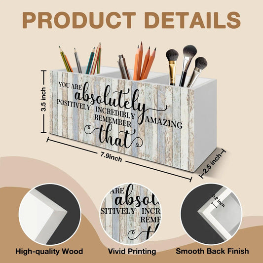 LIANGEAGOM You Are Inspirational Pen Pencil Holder Organizer for Desk Accessories, Porta Lapiceros Para Escritorio, Encouragement Gifts Wooden Box Signs Decorations for Home Office Desk Tabletop