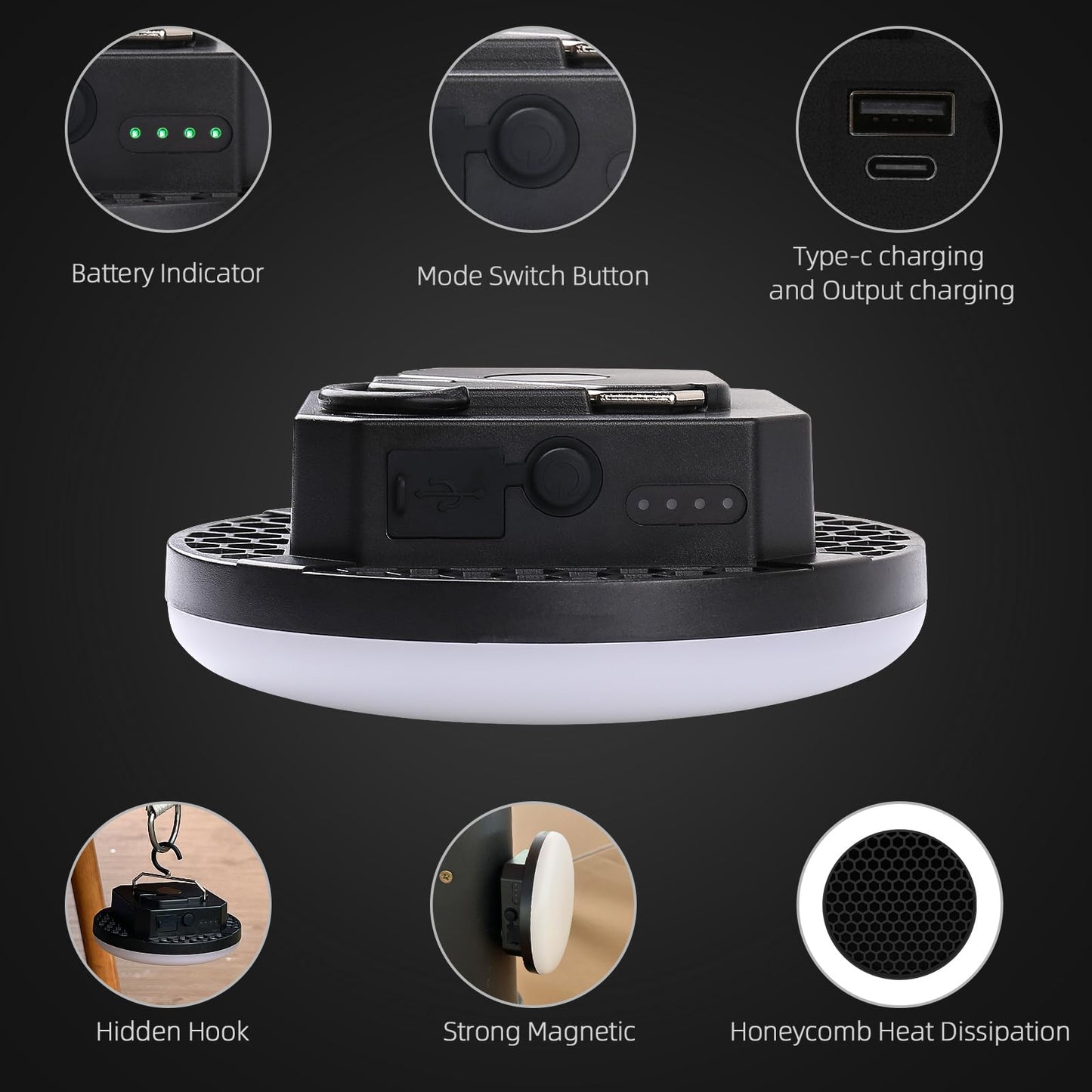 10000mAh Rechargeable Tent Light 3 Lighting Modes, 4000LM LED Portable Camping Lantern, IPX5 Waterproof, 30W Hanging Tent Light with Magnet, for Emergency & Gift