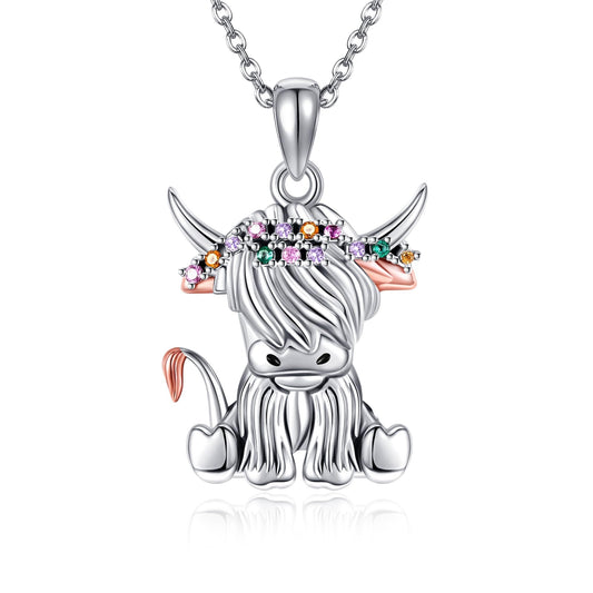 YAFEINI Highland Cow Necklace 925 Sterling Silver Highland Cow Necklace Animal Jewelry Gift for Women Mom