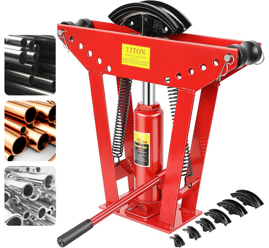 12 Ton Hydraulic Pipe Bender, Manual Copper Pipe Bender, 90°-180° Adjustable Rollers Hydraulic Tubing Bender with 6 Dies for Steel Iron Metal Ratcheting