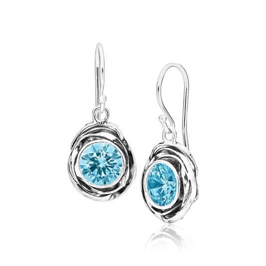 JEAN RACHEL JEWELRY 925 Sterling Silver Dangle Earrings for Women-Wire Wrap with Bezel Set Cubic Zirconia Vintage Design-HypoallergenicLead&Nickel FreeArtisan Handcrafted Statement Earrings,Aquamarine
