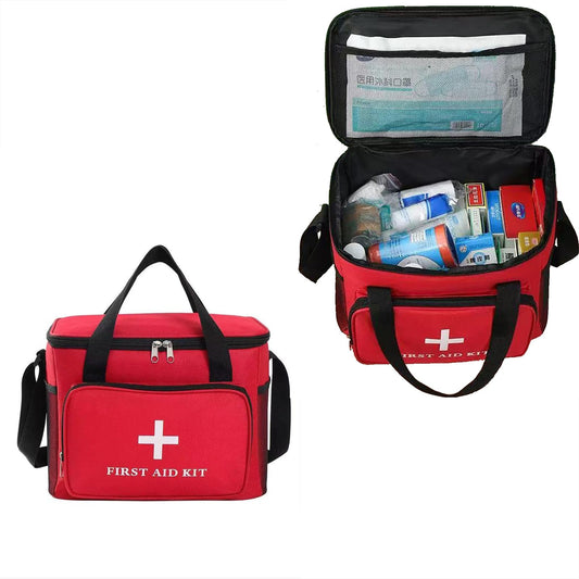 Syznoctil Emergency Medical Bag Organizer - Large Pill Bottle Storage with Detachable Pouch, Waterproof First Aid Kit Case for Travel & Home (Red, Large)