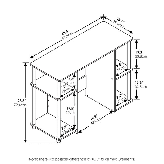 Furinno JAYA Desk, 38.4" Wide Gaming Desk, Computer Study Desk, Office Desk with Side Shelves, Open Storage, for Home Office, Bedroom, Dorm, Study Room, Espresso