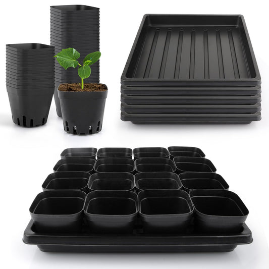 Mlhezy 80Pcs 2.5inch Square Nursery Pots with 5Pcs Seed Starting Trays, Seed Starter Tray Kit, Seeds Starting Germination, Seeding Pots with Drain Holes, Small Plant Nursery Propagation