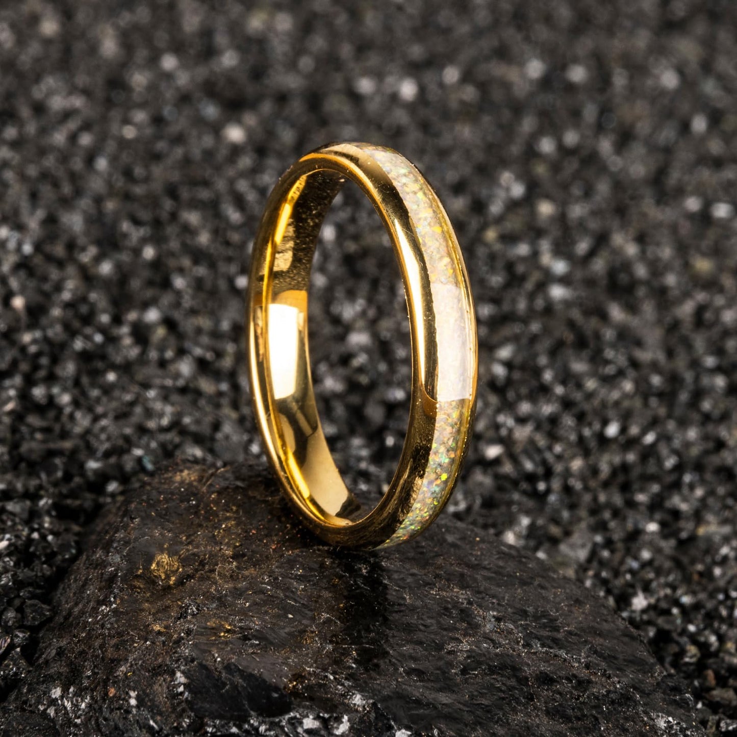 JEWPER 4mm Men Womens Wedding Band Tungsten Rings Gold Fashion Promise Carbide Inlaid White Opal Matte Finish Edge Comfort Fit Size(8)