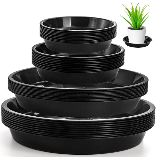 yarlung 40 Pack Plant Saucers, Black Plastic Drip Trays for Flower Pots, Round 4/5/8/9 Inch Plant Drainage Tray for Potted Plants, Indoor Outdoor Garden, 4 Sizes
