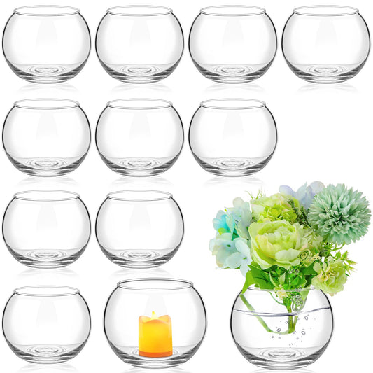 12 Pcs Glass Bubble Bowl Vase Bulk, Clear Round Glass Centerpiece Bowls for Valentine's Wedding Table Decor, Fish Flower Bud Vase Terrarium for Event Party DIY (3.5" h X 4.7" w)