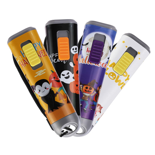 EverBrite 4-Pack Halloween Flashlights Halloween Gifts, Small LED Flash Light Handheld Torch with Lanyard 12AAA Battery Included, Mixed Color, E012070AE