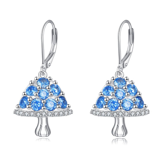 TIGER RIDER Blue Mushroom 925 Sterling Silver Leverback Earrings Mushroom Jewelry Gift for Women Birthday Christmas