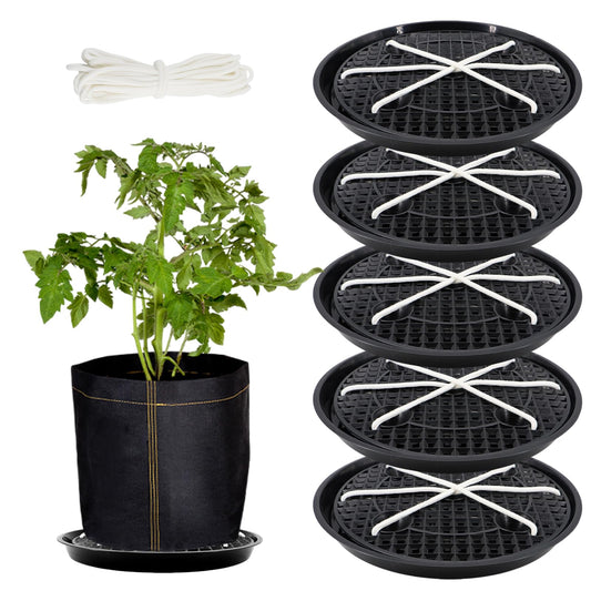 Soleeya 5-Pack 12" Plastic Plant Saucer, Self Watering Pots for Indoor Plants, Bottom Plant Water Catcher Tray, Indoor/Outdoor Greenhouse Garden Auto-Irrigation System for 5 Gallon Fabric Grow Bag