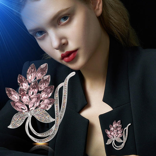 UNVAK Red Austrian Crystal Flower Brooch Pin - Lapel Pin Jewelry for Thanksgiving Day, Birthday Gifts, Dress Accessories for Mom, Wife