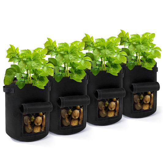 Backyard Expressions 10-Gallon Potato Grow Bags – Set of 4 Fabric Planter Bag with Harvest Window & Handles – Reusable, Breathable, Durable for Vegetables, Herbs & Root Crops