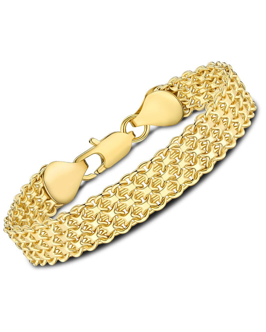 kptophk 14K Gold 10mm Mesh Chain Link Bracelet | Gold Bracelets For Women | Jewelry Gift (Size: 7.5inches)