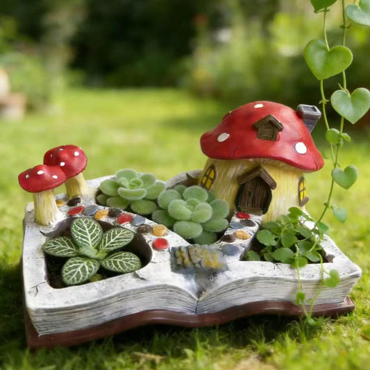 Mushroom Decor Plant Pot - Fairy Garden Accessories Shallow Flower Succulent Planter with Drainage for Small Plant