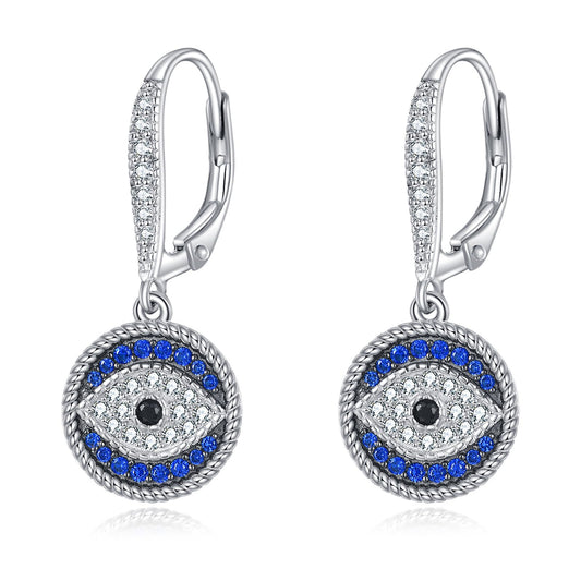 YFN Evil Eye Earrings for Women Sterling Silver Eye Dangle Earrings Minimalis Jewelry Gifts (Silver-Evil Eye Earrings Dark Blue)