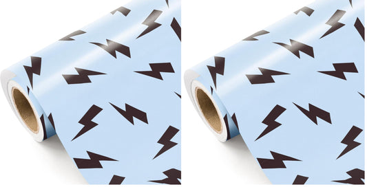 WRAPAHOLIC Lightning Bolts Wrapping Paper Roll - Mini Roll - 17 Inch x 16.5 Feet - Blue and Black Birthday Wrapping Paper Perfect for Men Boy Birthday, Baby Shower (Pack of 2)