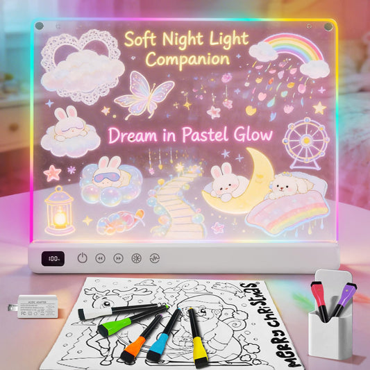 Rechargeable Led Drawing Board for Kids, Light Up Drawing Pad with 8 Color 6 Modes, Neon Glow Dry Erase Board with Built-in Stand, 7 Markers & Tracing Book, Gifts for Christmas Birthday Gifts Presents