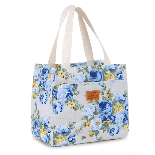 OIMEI Insulated Lunch Bag for Women Men, Reusable Waterproof Cooler Tote with Zipper, Lightweight Lunch Box for Work, Office, Picnic, Travel, Daily Use – Blue Floral