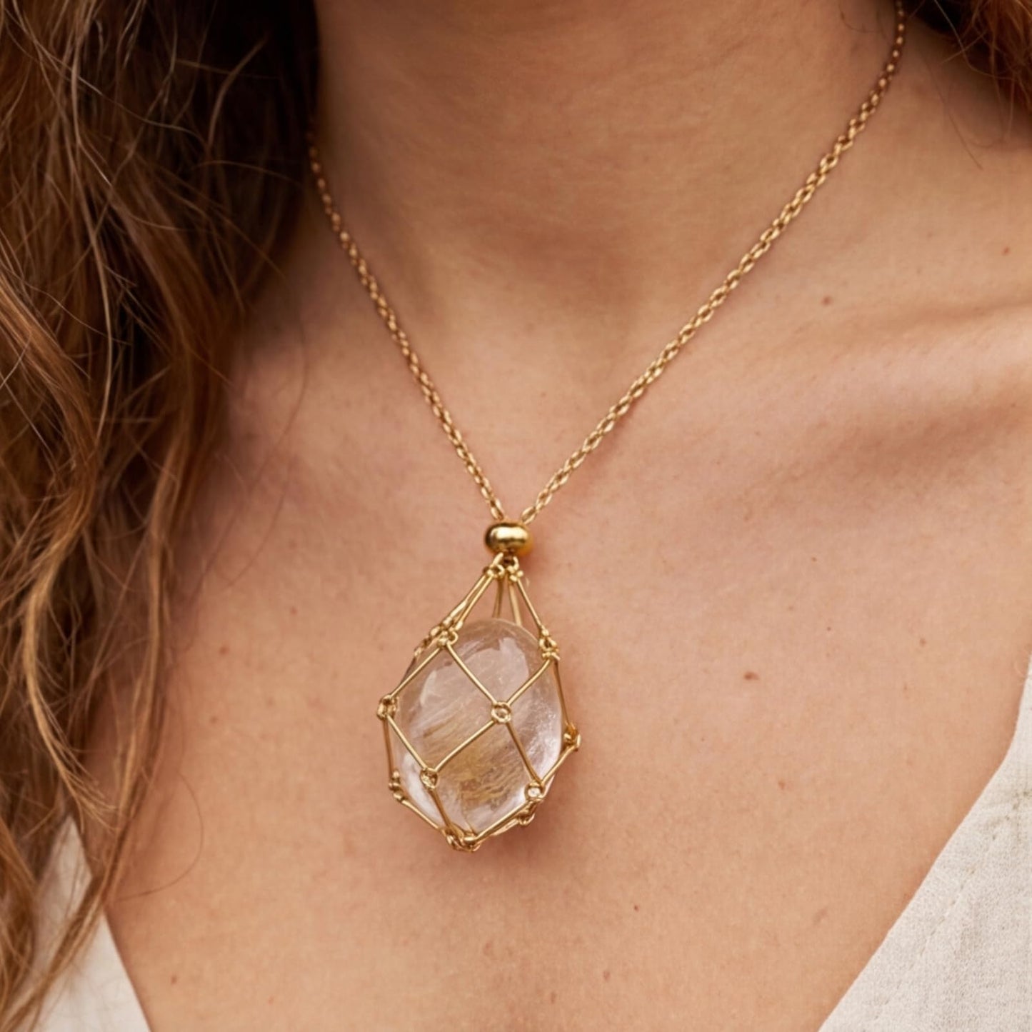 VLIEGEN Crystal Holder Necklace, Stainless Steel Cage for Stone Adjustable Natural Crystal Cage Holder Necklaces Quartz Natural Gemstone Jewelry for Women Men BL M