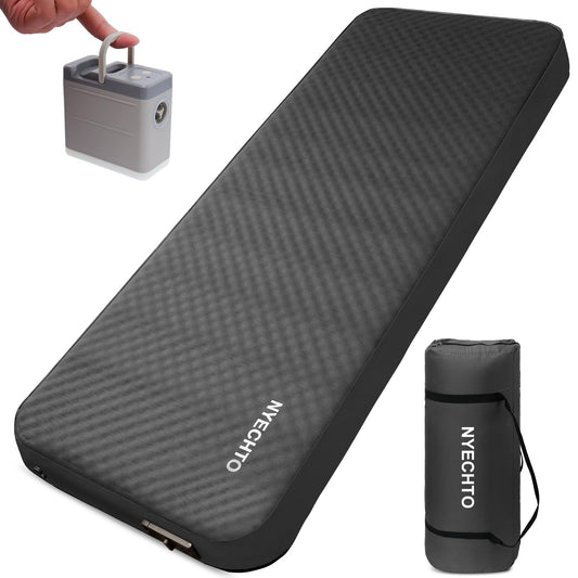 NYECHTO Self Inflating Sleeping Pad for Camping, 4" Extra-Thick Memory Foam Camping Mattress with Electric Pump, Fast Inflate & Deflate, 9.5 R-Value Insulated Camping Pad for Car Travel Tent Cot, Grey