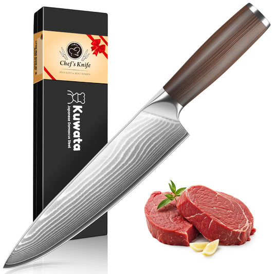 Chef Knife 8 Inch, Professional Damascus Japanese VG10 Damascus Steel Super Sharp Kitchen Knife, G10 Ergonomic Color Wooden Handle with Luxury Gift Box