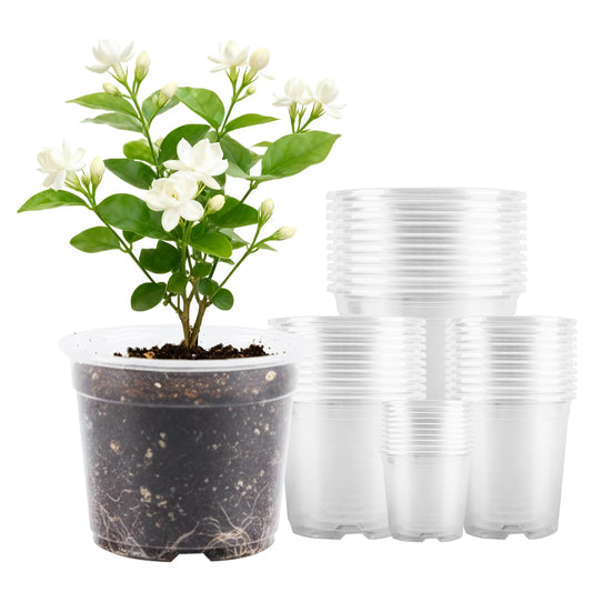 40 Pcs Seed Starter Pots Kit 2.5/3.5/4/5 Inch Clear Nursery Pots for Plants for Seedlings,Succulents,Plastic Nursery Pots with Drainage Holes (10 of Each Size),Garden Pot for Outdoor Indoor (Size A)