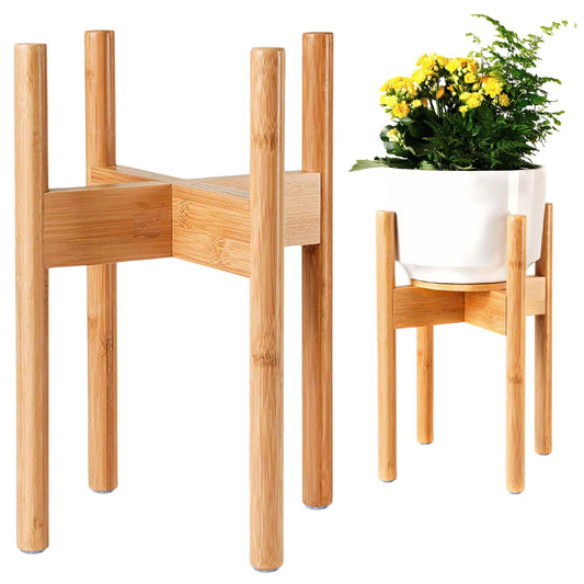 Plant Stand Indoor - Corner, Table and Floor Planter Holder - Adjustable, Durable Bamboo Wood - Fits 8, 10, 12-inch Dia Small, Mid-Large, Tall or Short Pot Sizes