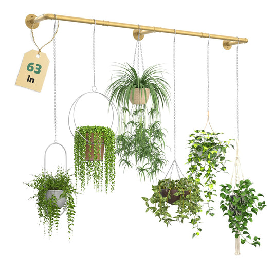 Plant Hanger Indoor Hanging Planters for Indoor Plants Hanging Plant Holder Window Plant Rod Gold Metal Shelves 63 Inch (Pot/Chains not Included