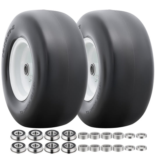 13” Solid Tires, Flat Free 13x6.50-6” Wheels with 3/4” Axle Bore Hole and Double Sealed Bearings Compatible with Hand Truck Wheelbarrow Tire Lawn Mower Tires (White, 2PCS) P-100