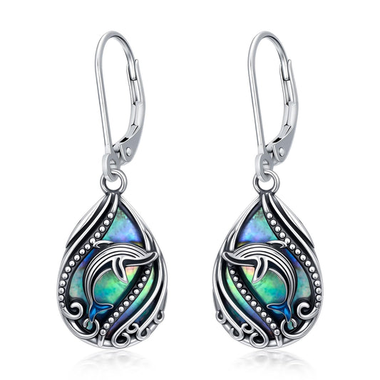 YYmqmq Abalone Whale Earrings 925 Sterling Sliver Whale Dangle Drop Earrings Leverback Ocean Jewelry Beach Themed Gifts for Women Girlfriend Mom