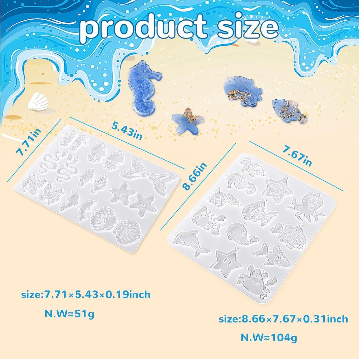2pcs Resin Jewelry Earring Silicone Molds - Ocean Series Shell Turtle Crab Shrimp Dolphin Pendant Molds for Jewelry Making Gift Supplies DIY Craft Necklace Pendant
