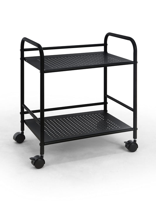 SunnyPoint 2-Tier Metal Rolling Utility Cart – Mobile Storage Shelf with Caster Wheels – Small Space Organizer for Home, Office, Bedroom, Kitchen (BLK)