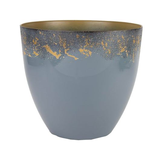 The HC Companies 11.5 Inch Seabrook Decorative Round Planter - Lightweight Premium Resin Plant Pot with a Ceramic Look for Indoor Outdoor Use, Slate Blue