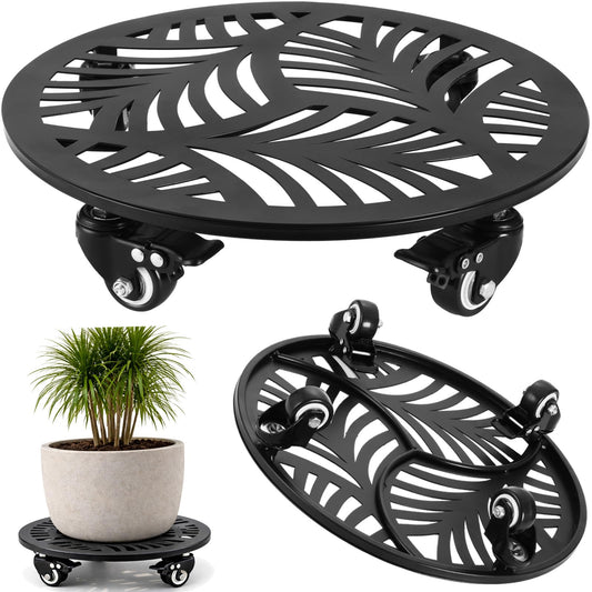 1 Pack Metal Plant Caddy with Wheels 12 Inch Large Heavy-duty Rolling Plant Stands with Casters Wheeled Planter Dolly Pot Mover Rollers Rust-proof Round Garden Trolley Coasters for Indoor Outdoor Use