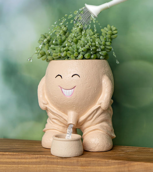 RZOIKZOI Quirky Creative Planter with Smiley Face,Naughty Boy Plant Face Pot with Drainage Hole,for Indoor Outdoor, Christmas, (Naughty Boy,Khaki)