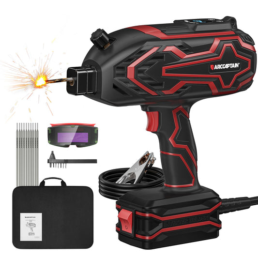 ARCCAPTAIN 140A Handheld Welder, [LED Display] Portable Welding Machine 110V with Hot Start, Arc force and Anti-Stick, IGBT Portable ARC Welder with Auto Darkening Goggles for 1/16"-1/8" Welding Rods