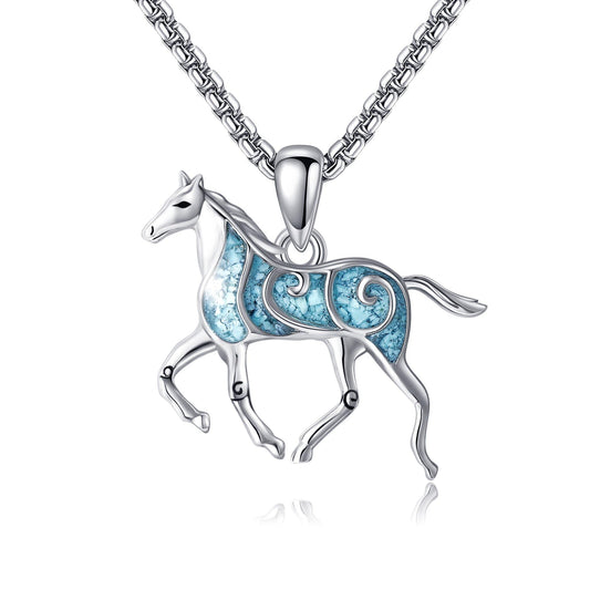HKPATOP Horse Necklace 925 Sterling Silver Turquoise Horse Pendant Necklace Animal Jewelry Gifts for Women Men