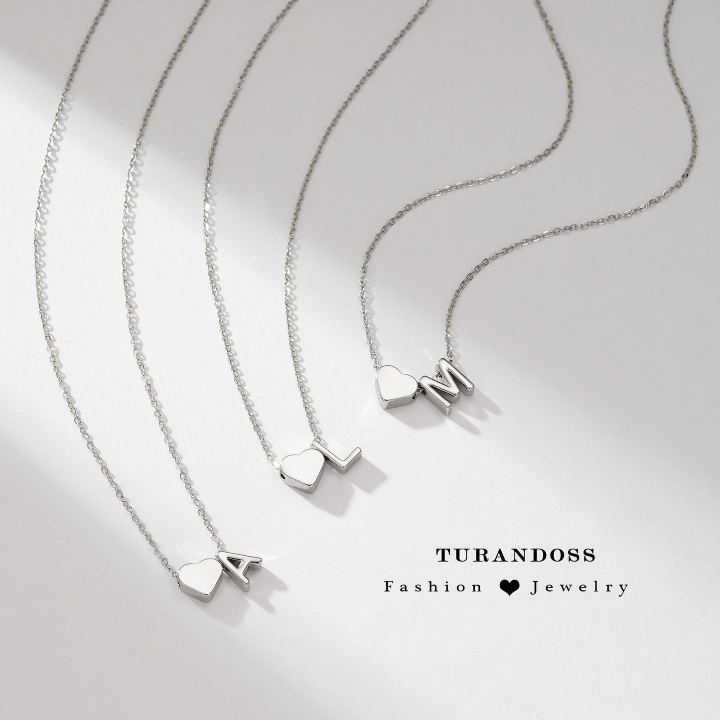 Turandoss Heart Initial Necklace for Women, 18K-White-Gold-Plated Heart Initial B Dainty Necklaces Tiny Silver Necklaces Birthday Gifts for Women Jewelry