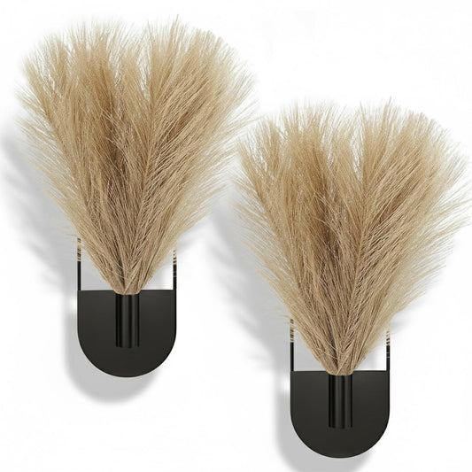 Nacidooka 2 Pcs Hanging Planters for Indoor Plants, Hanging Plant Holder with Artificial Pampas Metal Plant Hanger Wall Art Modern Boho Wall Decor for Bathroom Living Room Hallway Home Office(Black)