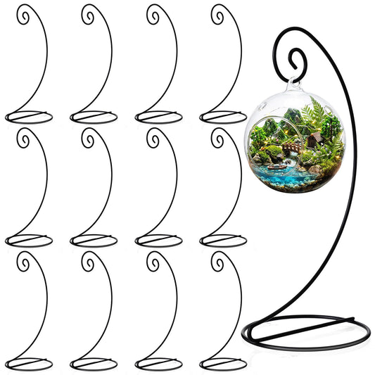 LEIFIDE 12 Pcs Ornament Display Stand 11 Inch Black Metal Stand for Hanging Glass Globe Terrariums, Witch Ball Festivals Wedding Ornament and Home Office Party Decor(Round)