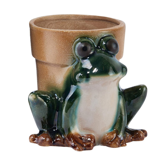 Creative Co-Op Stoneware Frog Planter, Green
