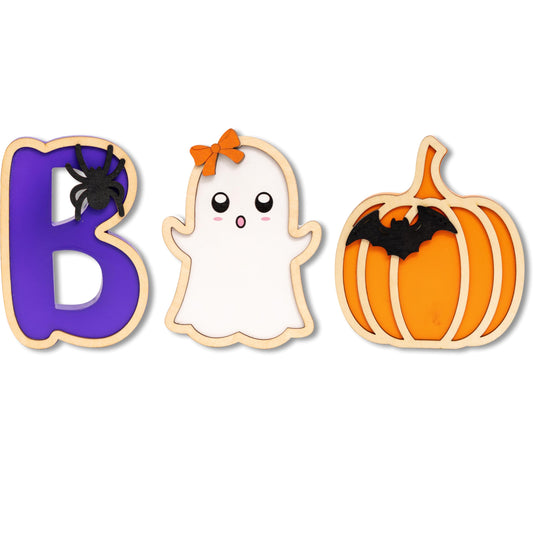 ZAIBIANHAO 3PCS Halloween WoodenTable Decorations Indoor - Halloween Spooky Wood Plank Signs for Party Home Display,Halloween Tiered Tray Table Centerpiece,Indoor Home Window Mantel Table Topper