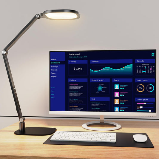 LitONES LED Desk Lamp for Home Office, Professional Eye-Caring Diffused Desk Light, 3 Color 10 Brightness Computer Light, Dimmable Office Lamp with Memory & Timer Func, Metal Swing Arm Table Lamp