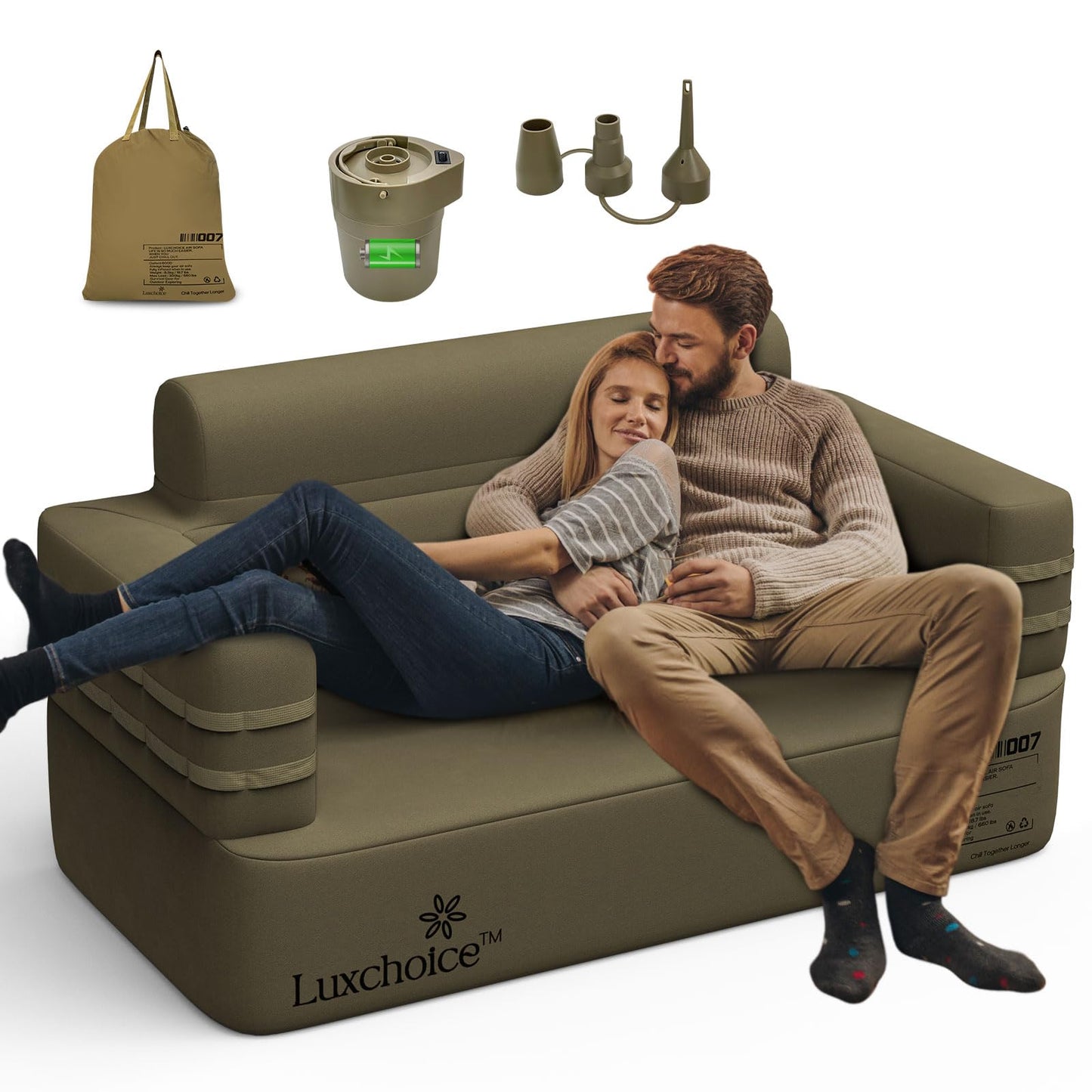 Luxchoice Inflatable Couch Multifunctional Durable Inflatable Sofa with Built in Pump Inflatable Furniture Portable Blow Up Couch for Camping Backyard Outdoor Glamping Inflatable Chair Movie Loveseat