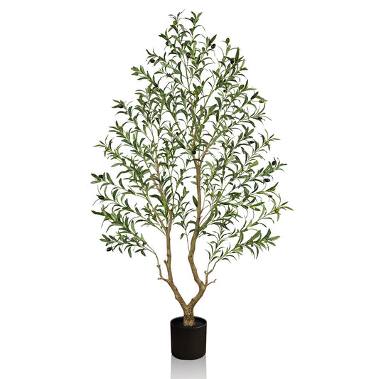 Olive Trees Artificial Indoor 6FT Tall, Faux Olive Tree with Black Basic Planter, Lifelike Fake Olive Plant Decorative, Silk Leaves and Premium Plastic Trunk for Home Living Room Office Decor