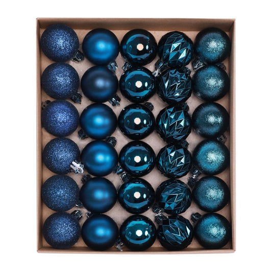 HipTree 30ct Christmas Ornaments Tree Decorations Set-1.57 Inch Blue Shatterproof Decorative Hanging Ball Ornament Bulk, Mini Xmas Tree Tabletop Decorations for Fall Halloween Holiday Party Decor