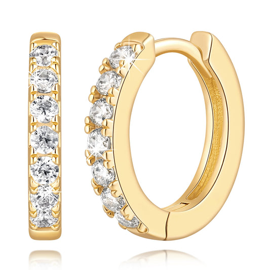 vuiikhir 14K Gold Earrings for Women 14K Gold Hoop Earrings for Women Cubic Zirconia Shining Gold Hoops Earring for Womens Hoop Lightweight Hoops Earring for Womens 12/14/16/20/25/30mm (14mm)